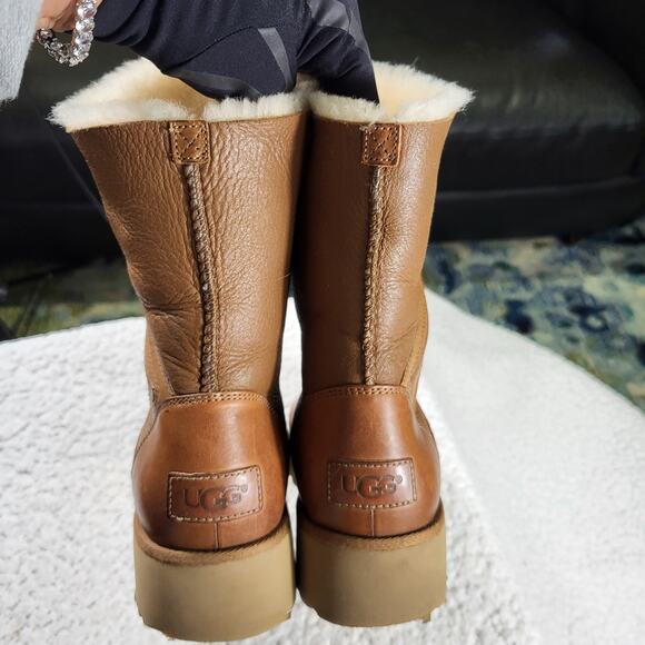 UGG Lorna 1012440 Mid Calf Leather Wedge Zipper Boots women's bootie SIZE 6 - Picture 4 of 7